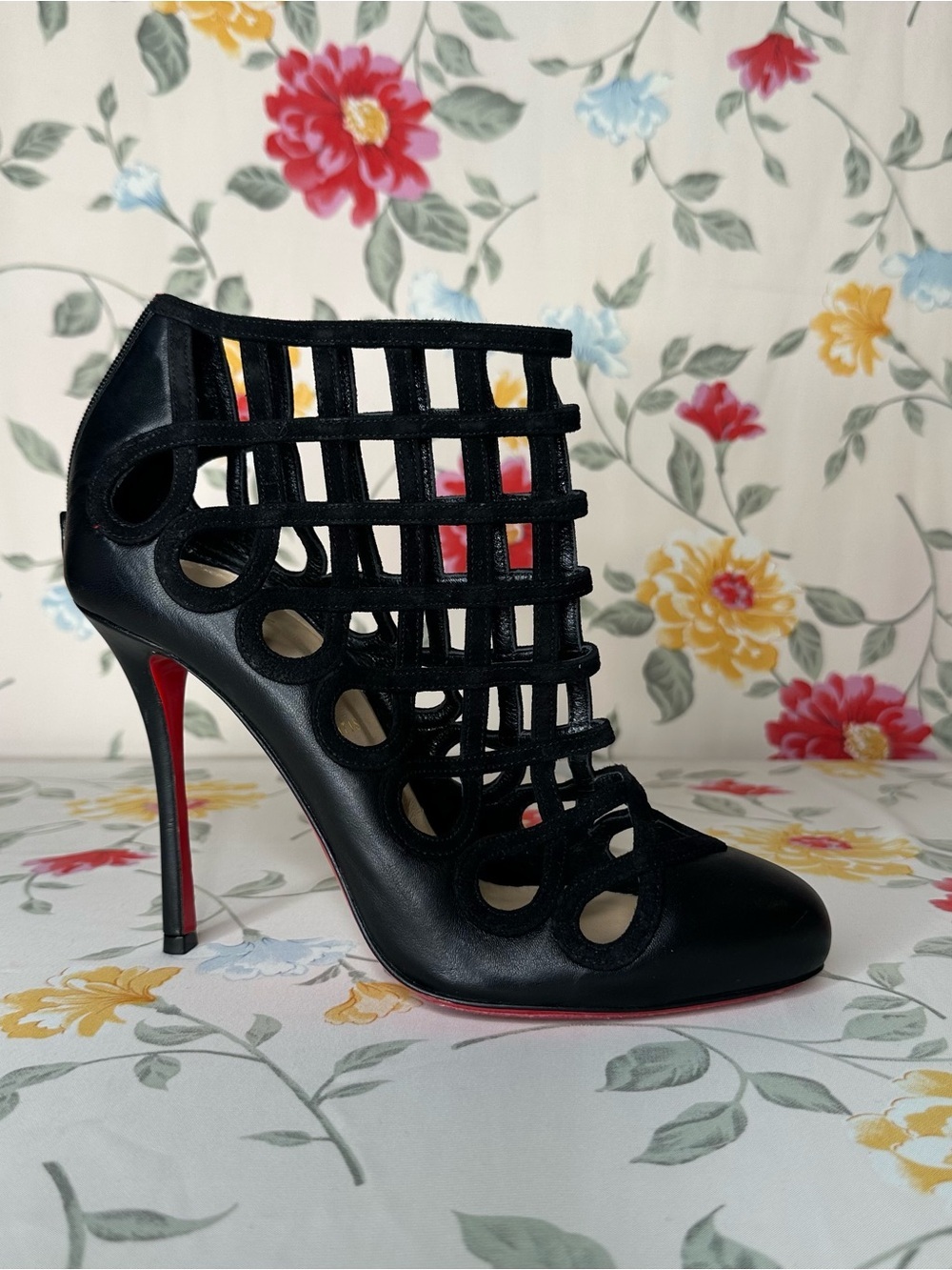 CHRISTIAN LOUBOUTIN Authentic- Cajaboot 100 Nappa Shiny/ Veau Velours Size 39 - Picture 3 of 11